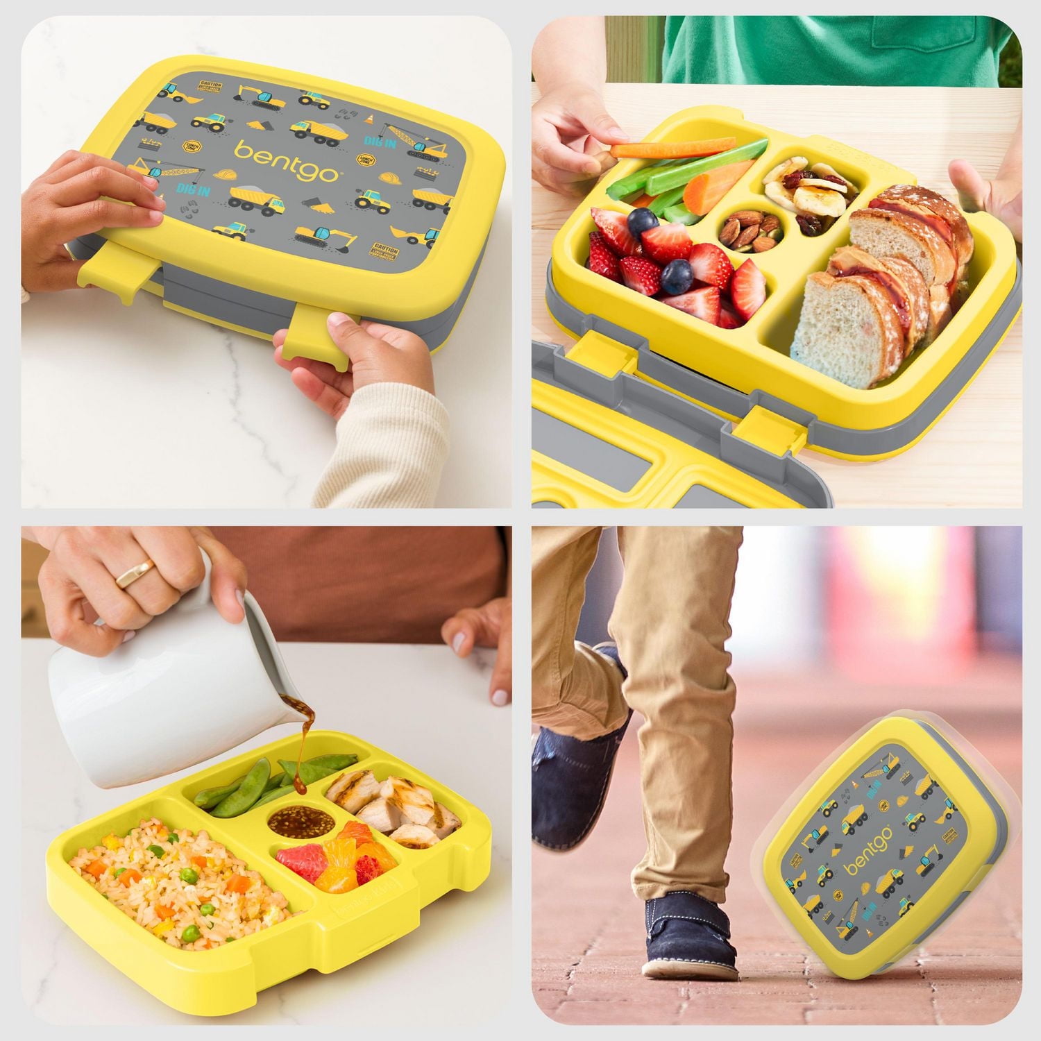 Bentgo Kids Prints Leak-Proof, 5-Compartment Bento-Style Kids Lunch Box - BPA-Free, Dishwasher Safe, Food-Safe Materials (Construction Trucks)