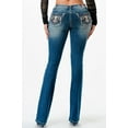 thumbnail image 3 of Grace in LA Women's Aztec Eagle Embroidered Stonewashed Bootcut Stretch Jeans (30, Blue Stonewashed), 3 of 3