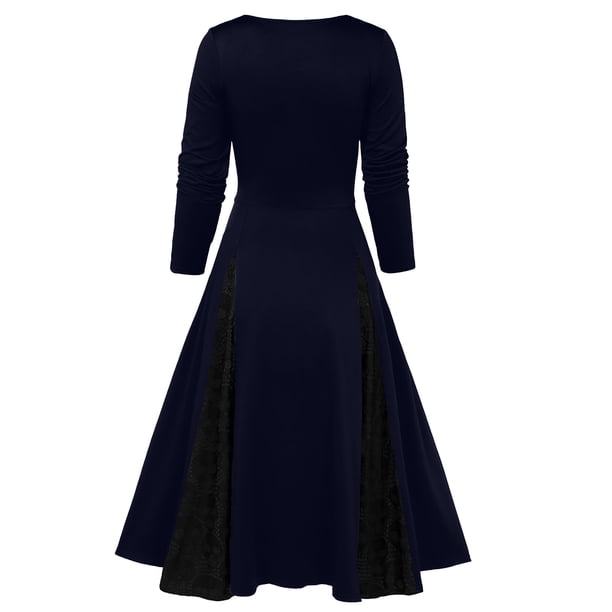 Moda Mujer Tallas grandes Halloween Calavera Encaje Insertar Mock Button Bowknot Vestido Fridja yut4045