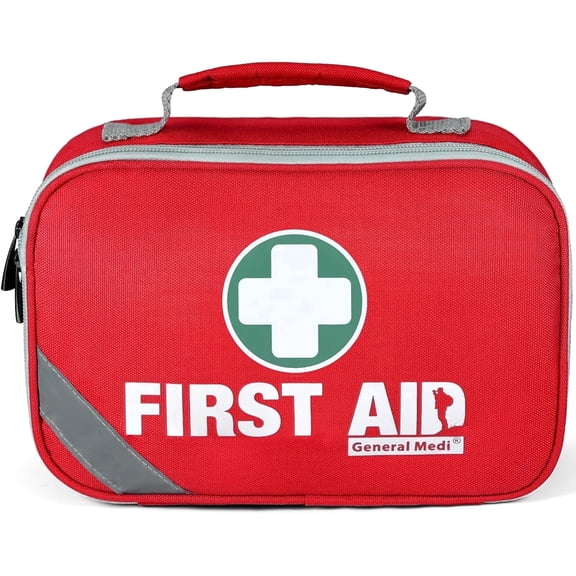 General Medi First Aid Kit, 215-Piece 2-in-1 Kit with Bonus 43-Piece Mini Kit Contains Eyewash Cold Packs Moleskin Pads and Emergency Blanket for General Daily Care