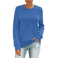 thumbnail image 2 of Endives Women's Long Sleeve Shirts Round Neck Womens Tops Solid Color Basic Tee T Shirts Streetwear Outerwear S-5XL Blue, 2 of 7