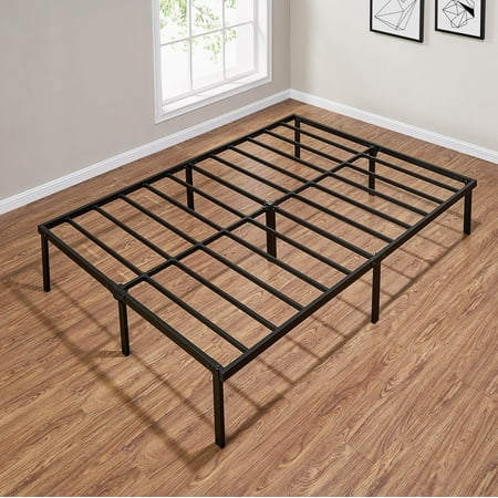 Mainstays 14  Heavy Duty Steel Slat Queen Platform Bed Frame  Black