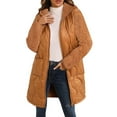 thumbnail image 3 of MELDVDIB Womens Quilted Puffer Coat with Fleece Sleeve Mid-Length Oversized Hooded Jacket with Pockets Comfy Warm Outerwear for Winter, 3 of 7