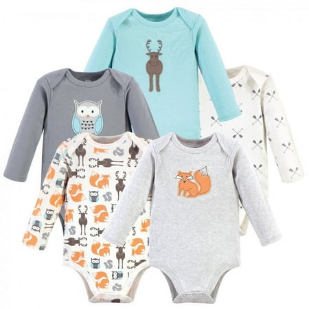 UPC: 0660168524451 | Hudson Baby Cotton Long-Sleeve Bodysuits 5pk Gray Forest 6-9 Months