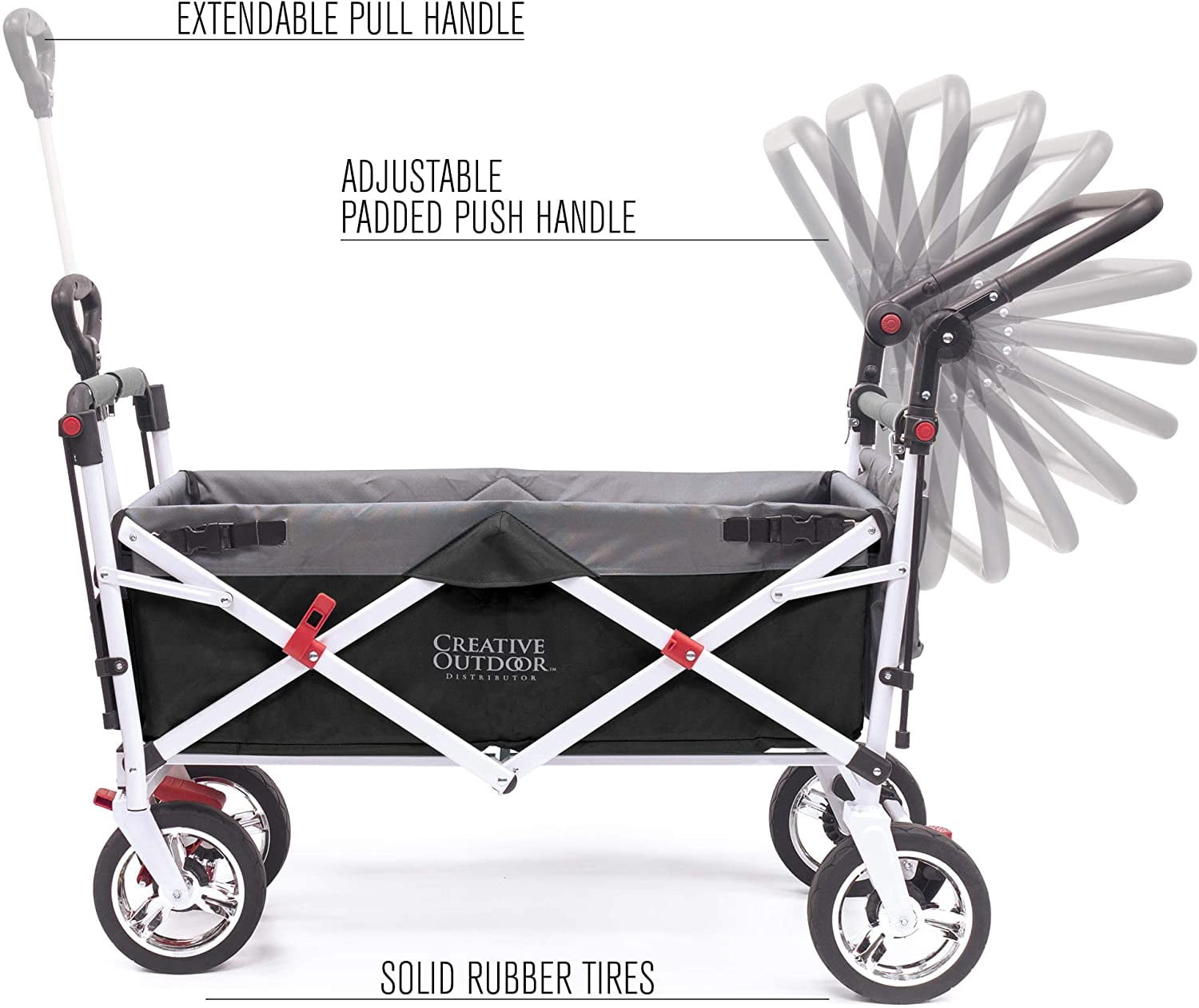 Creative Outdoor Products Push-Pull Black Collapsible Folding Wagon Stroller Cart