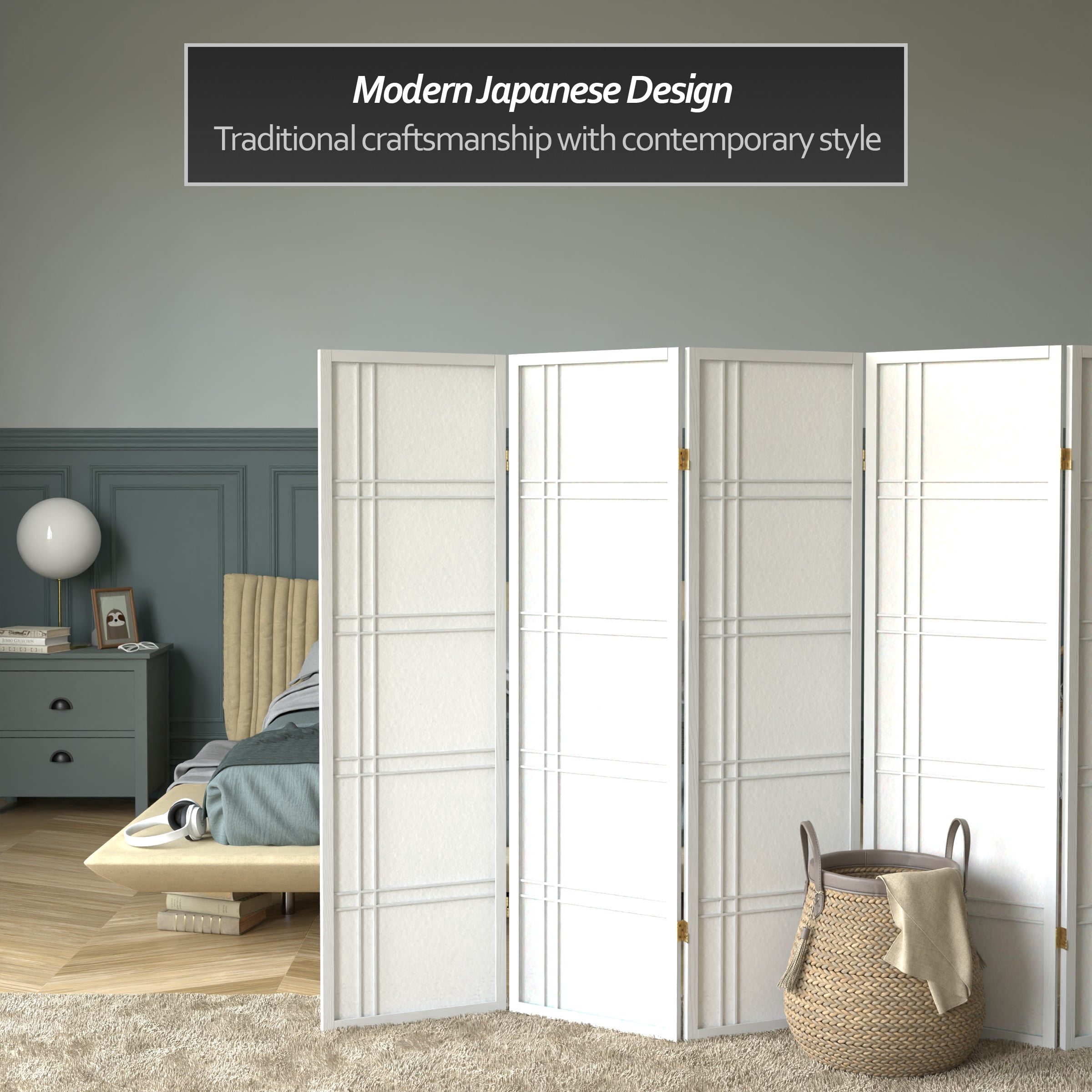 Red Lantern 5 ft. Tall Double Cross Shoji Screen - White - 6 Panels