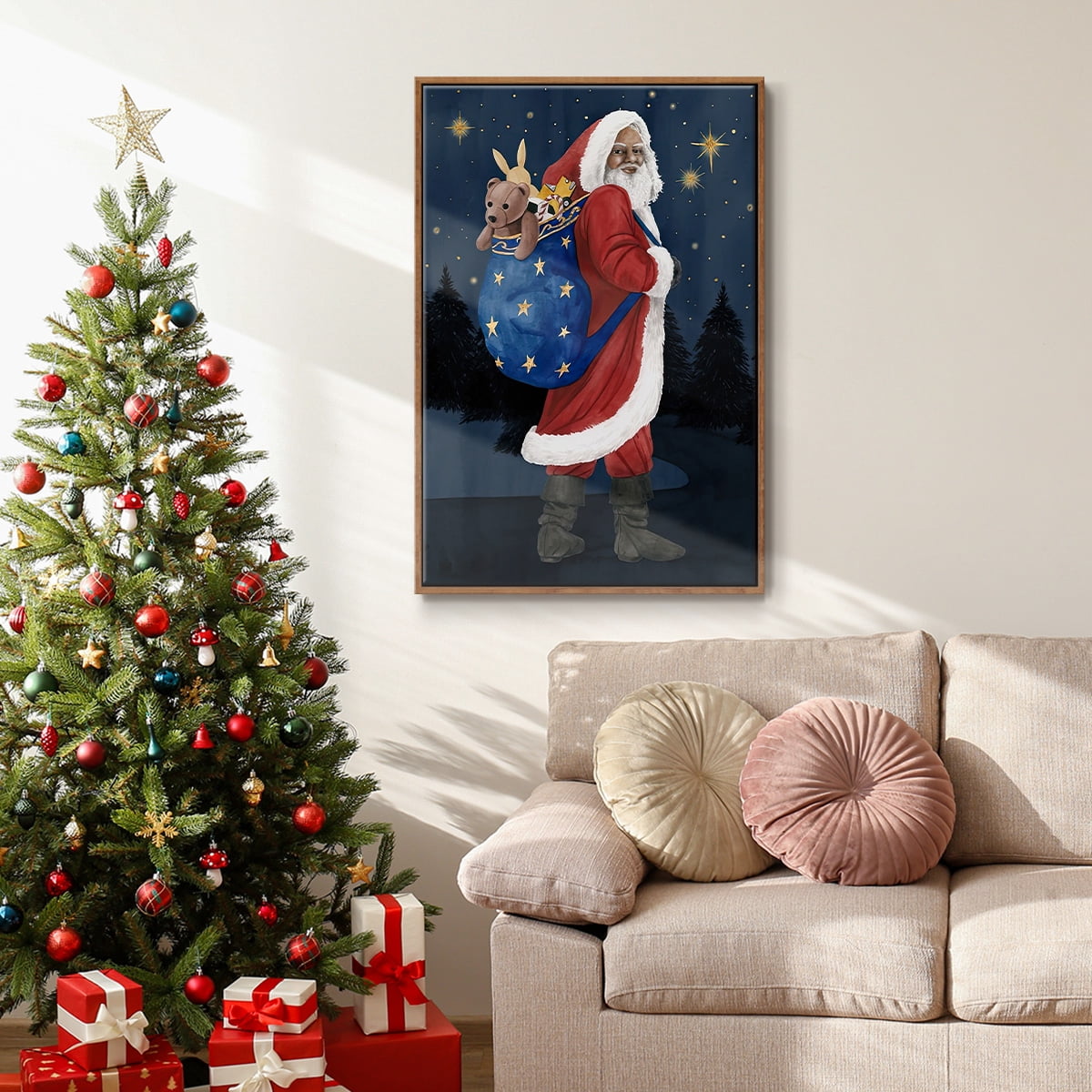 Celestial Christmas Collection B - Framed Gallery Wrapped Holiday Canvas - 17 x 25 - Rosewood Frame