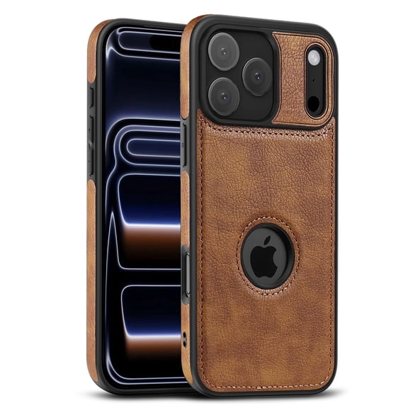 AIOVETEAB Compatible with iPhone 17 Pro Case Premium Leather TPU Hybrid Case Cover,Brown