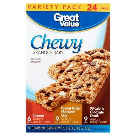Great Value Chewy Variety Pack Granola Bars Value Pack, 0.84 oz, 24 count