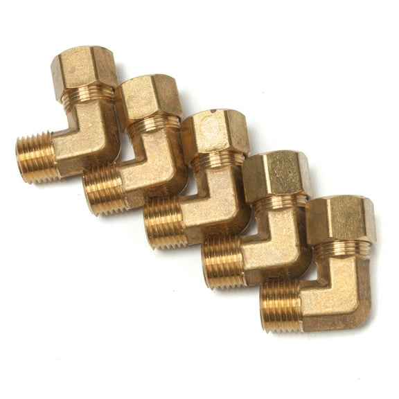 LTWFITTING 3/8" OD x 1/4" Male NPT 90 Degree Compression Elbow,Brass Compression Fitting(Pack of 5)