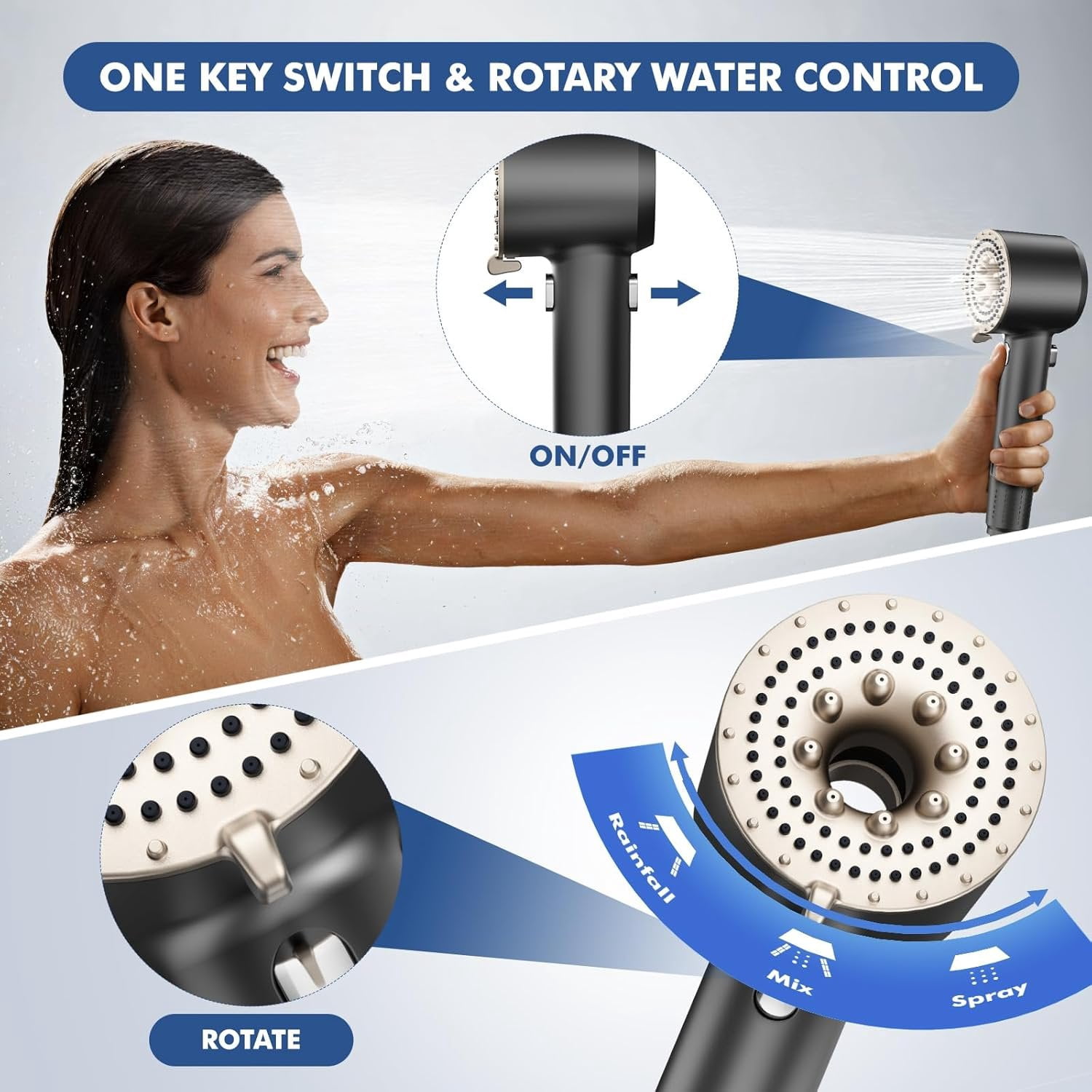 Filtered Shower  with Handheld,High  Shower Heads 3  Modes Turbo with /OFF ,Water Filter Shower  with Stainless Hose for Hard Water RV  Camper Travel Trailer