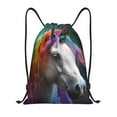 thumbnail image 1 of Xecao Colorful Haired White Horse Pattern Sports Drawstring Backpack - String Swim Gym Bag with Wet Proof Pocket for Women&Men-Small, 1 of 6