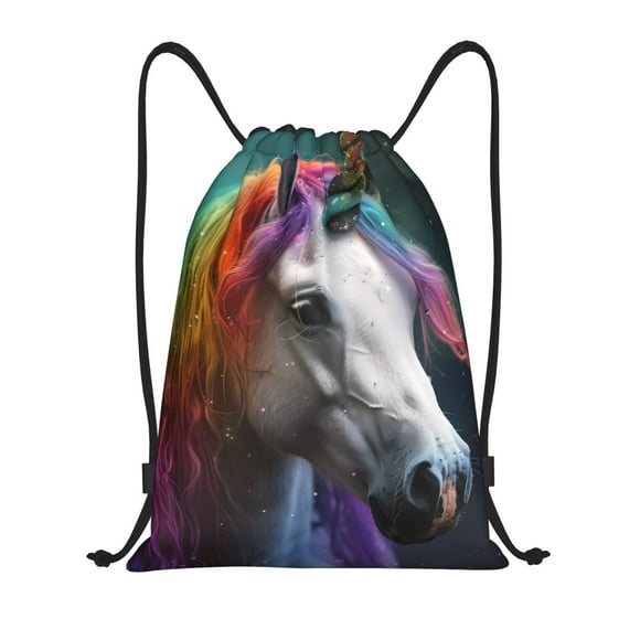 Fotbe Colorful Haired White Horse Bolsa Mochila con Cordón Estampada, Bolsa de Gimnasio Deportiva, Bolsa Cinch, Bolsa con Cordón para Hombres y Mujeres-Medium