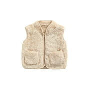 Angle View: GirarYou Sleeveless Plush Vest, Solid Color V-neck Outerwear with Pockets