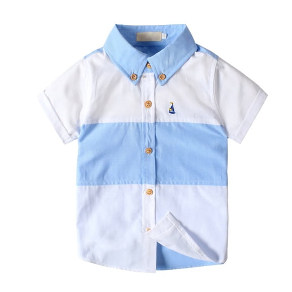 KYAIGUO Baby Boys Striped Shirt Short Casual Cozy Cotton Short Sleeve Tops Button Summer Shirt for Toddler 1-9 Years Old