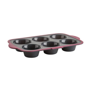 Trudeau Structure Pro Silicone Muffin Pan, 6 Cup Large, Grey/Pink