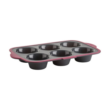 Trudeau Structure Silicone Pro 6 Cavity Large Muffin Pan, Gray/Pink