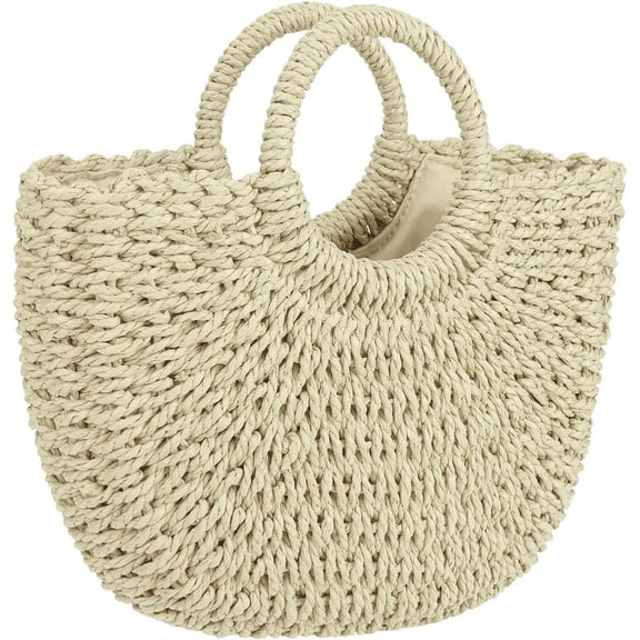 Womens Large Straw Beach Bag Woven Tote Bag Top Handle Handbag Purse for Summer