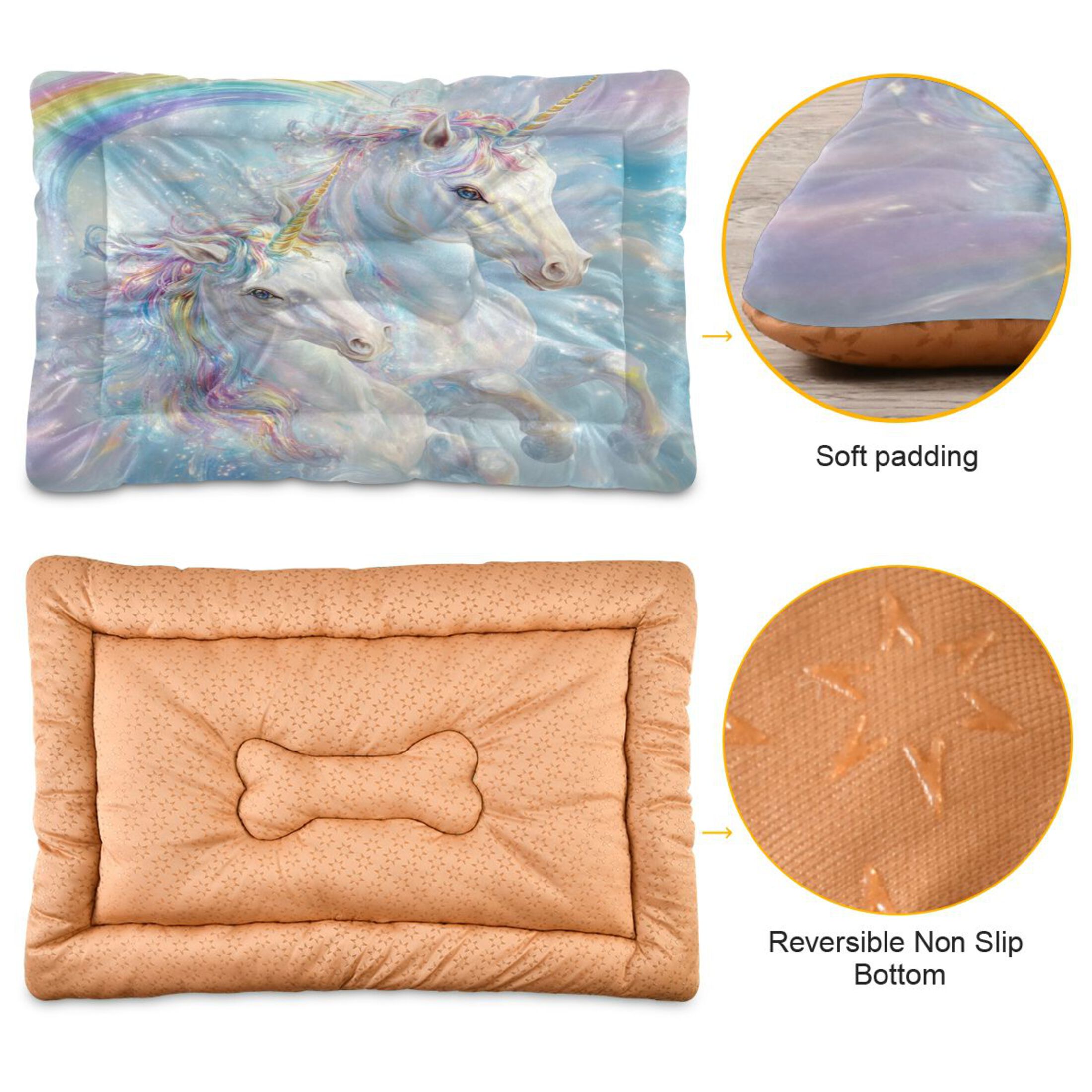 Qxltty Rainbow Unicorns Ped Pad Wear-resistant and Hard to Bite Through Sleeping Pad for Small Medium Large Dogs Winter Pet Bed 36×24in