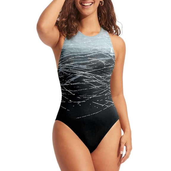 Eytino Swimsuit One Piece Swimsuits for Womens Crisscross Back Padded Bathing Suits Tummy Control Swimwear Athletic Color Block Sports Training Slimming Swimming Suits Gray