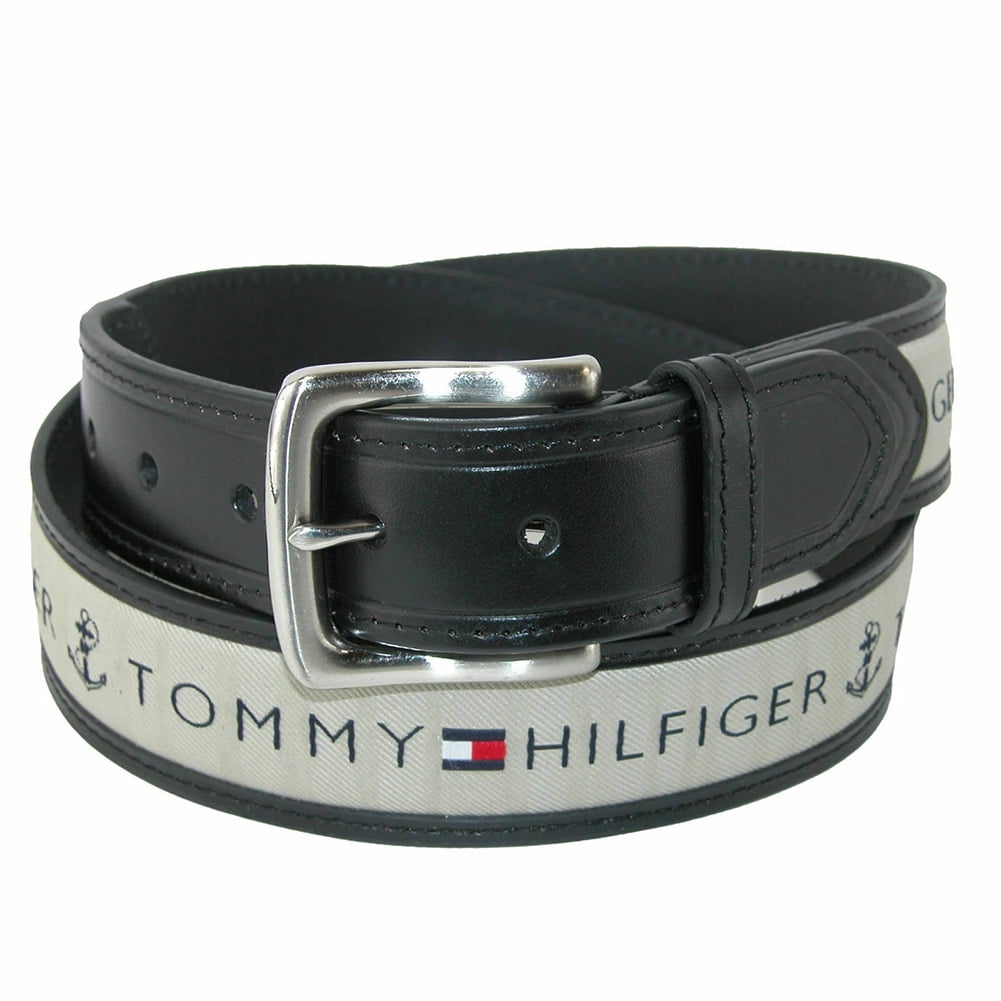 Tommy Hilfiger Men's 11TL02X032 Anchor Logo Ribbon Inlay Leather Belt ...