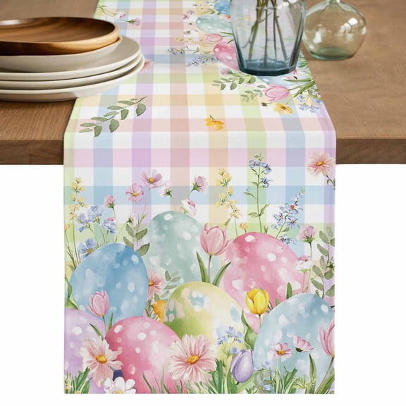 Colorful Easter Table Runner 72 Inches, Easter Eggs Botanical Spring Floral Bed Runner Dresser Scarves Tabletop for Indoor Outdoor Parties/Ceremony/Banquet, 14" x 72"