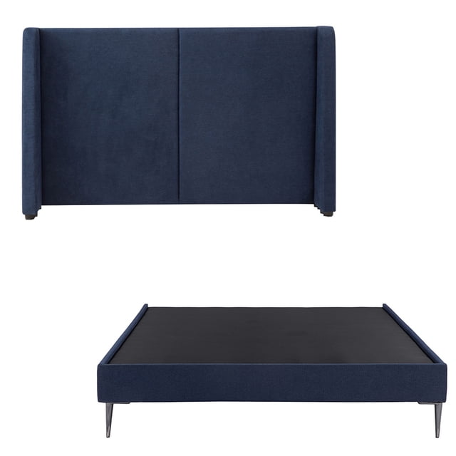 Base Cama Slim Individual + Cabecera Milan Azul Marino