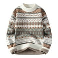 thumbnail image 4 of Retro Jacquard Knit Sweater Men Winter Striped Graphic Sweater Color Beige Size M, 4 of 9