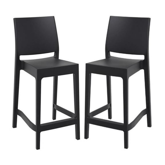 Pemberly Row 25.6" Resin Counter Stool in Black Finish - Set of 2