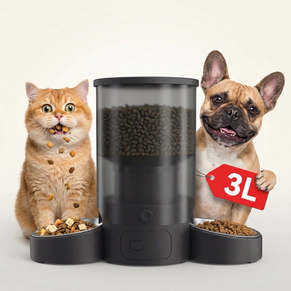 Automatic Cat Feeder for 2 Cats, Dual Bowl Programmable Pet Food Dispenser with Voice Recorder, Anti-Clog Design, LCD Display, 3L Capacity for Dry Food, Easy Setup for Multi-Cat Homes
