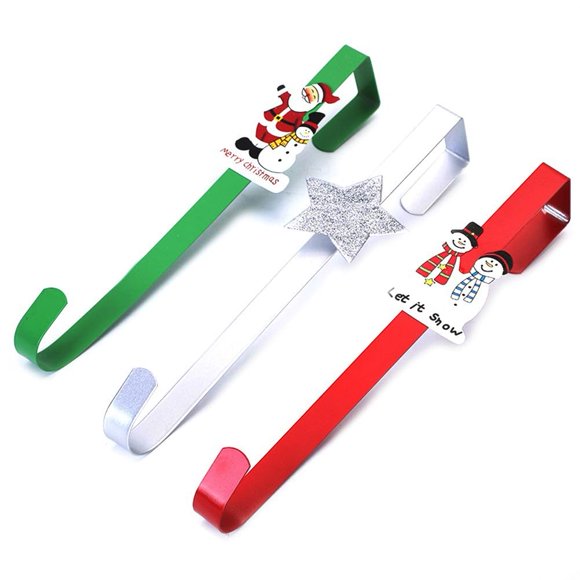 Christmas Wreath Hooks Red Green Door Hanger Hooks Metal Wreath Holder for Christmas Party Door Wall Festival Decorations