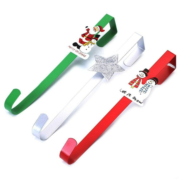 Christmas Wreath Hooks Red Green Door Hanger Hooks Metal Wreath Holder for Christmas Party Door Wall Festival Decorations
