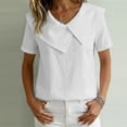 thumbnail image 4 of Women's Sailor Lapel Blouse Solid V Neck Short Sleeve Tunic Shirts Lightweight Summer Basic Tops Casual Outfit White, 4 of 7