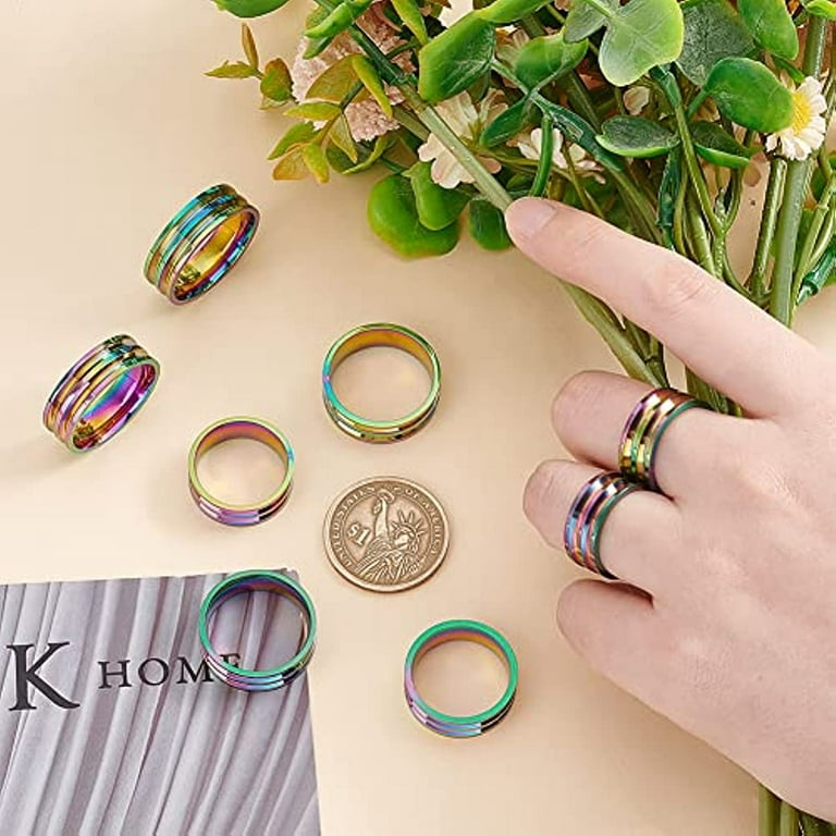 8pcs Ring Blanks Grooved Plain Finger Ring Stainless Steel Finger Ring Jewelry Making, Men's, Size: 2.00, Silver