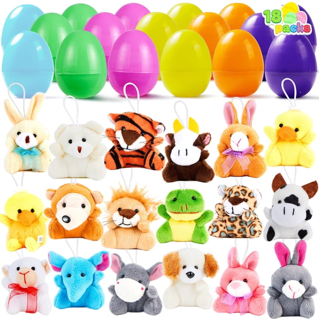 Huevos de Pascua precargados JOYIN con juguetes de animales de peluche, 18 unidades