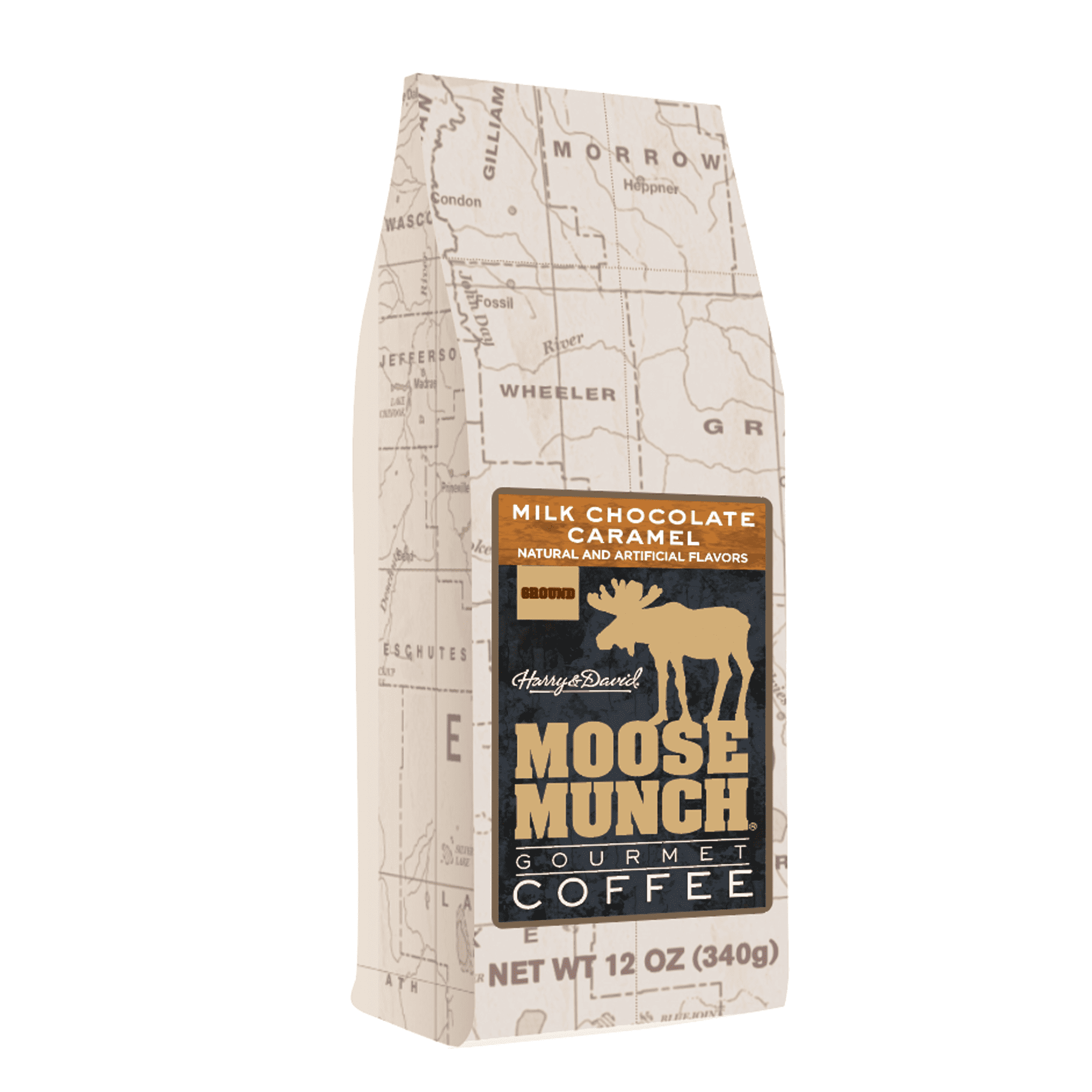 (6 Pack) Harry & David Moose Munch Milk Chocolate Caramel Ground Coffee, Medium Roast, 12 Oz