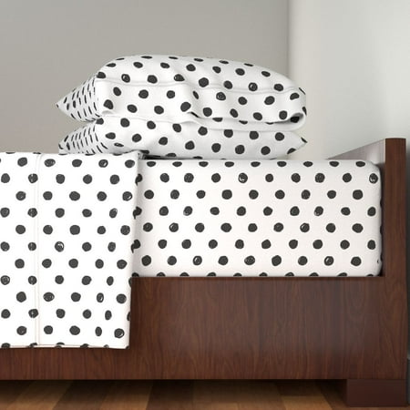 Black And White Polka Dot Modern Polka 100% Cotton Sateen Sheet Set by Roostery