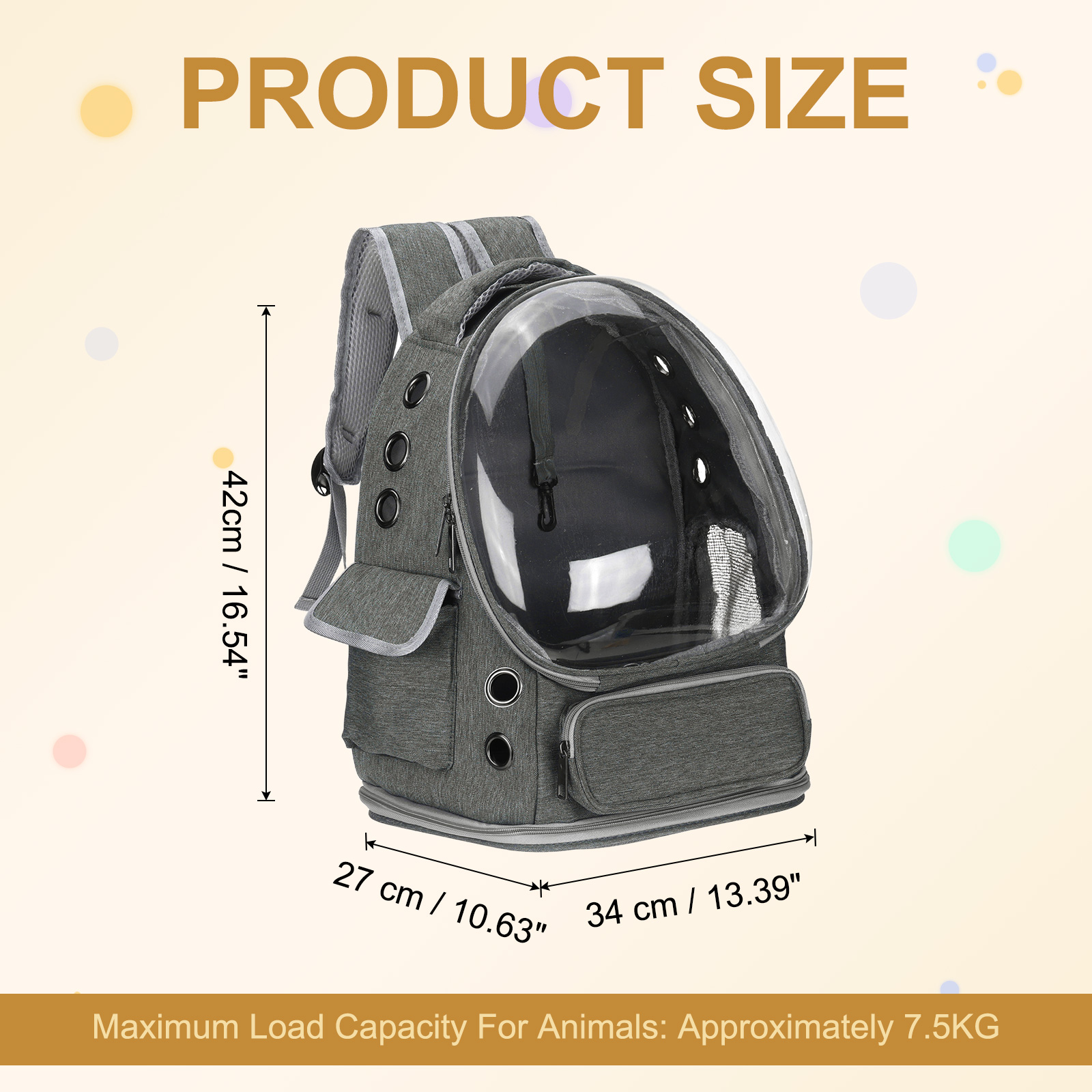 Uxcell Pet Portable Travel Backpack for Small Dog with Transparent Cover, Gray