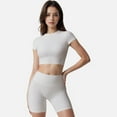 thumbnail image 2 of Women's Short Sleeve Ribbed Crop Top with Crew Neck and Stretch Fabric - Small, White, 2 of 6