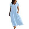 QIUOMBBP Robe Maxi en Lin pour Femmes à Manches Courtes, Col Rond, Design à Boutons, Longues Robes de Maison, Été, Ample, Décontractée, Respirante, Robe d'Été, Bleu Pâle, L
