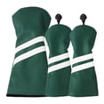thumbnail image 1 of Yuarrent 3 unids/set cubierta de cabeza de palo de Golf de doble raya de cuero con etiqueta funda protectora ajustable intercambiable Protector Golf Verde, 1 of 6