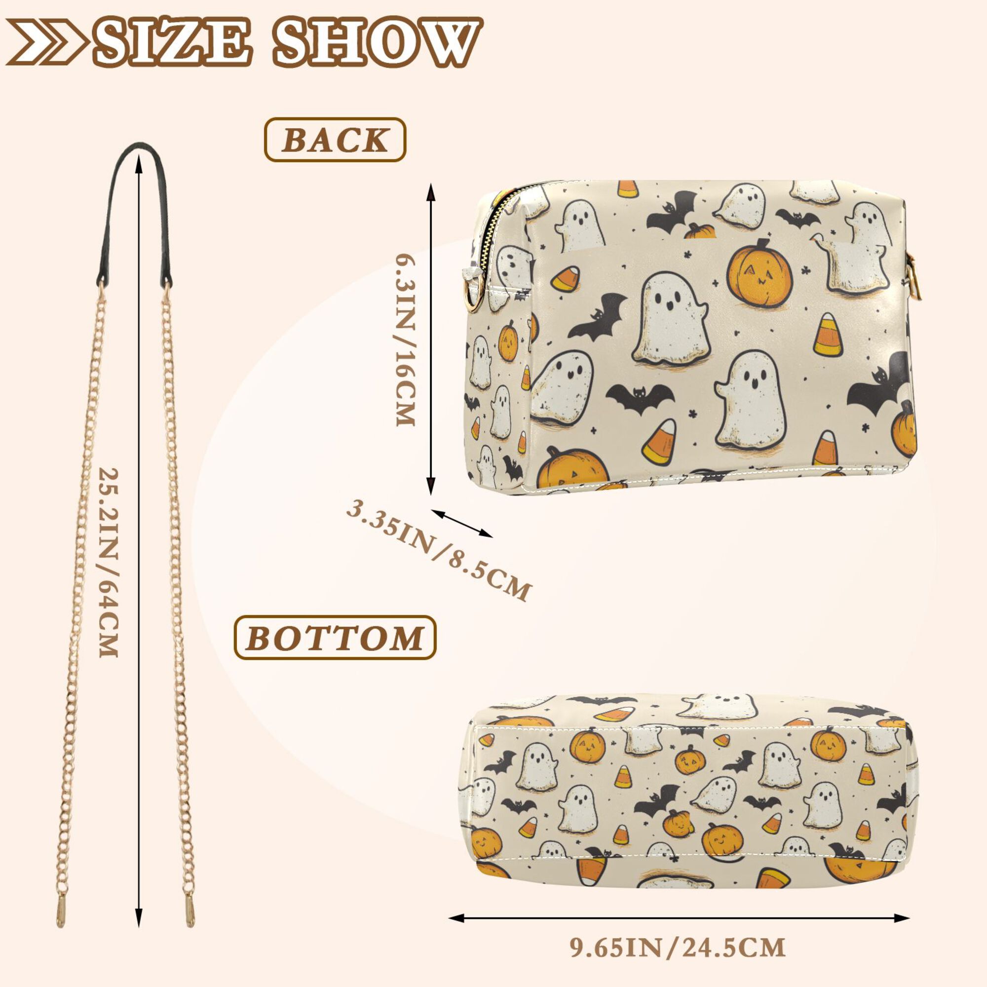 FORMRS Women Crossbody Purse with Chain Strap Vegan Leather Shoulder Handbag, Halloween Cute Ghosts