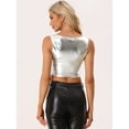 thumbnail image 4 of DARING DIVA Women's U Neck Sleeveless Shiny Metallic Crop Top XS Silver, 4 of 6