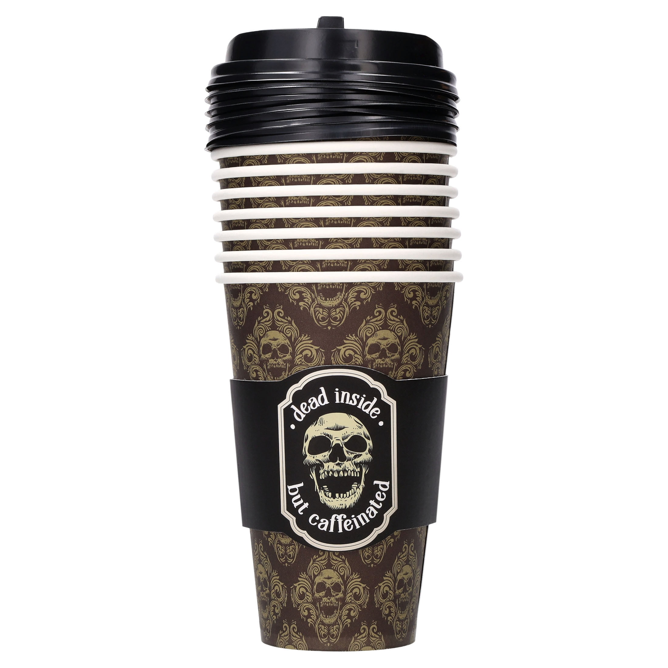 Dead Inside but Caffeinated To-Go Coffee Cups with Lids, Multicolor, 17 fl oz, 8 Count, Halloween by Way To Celebrate