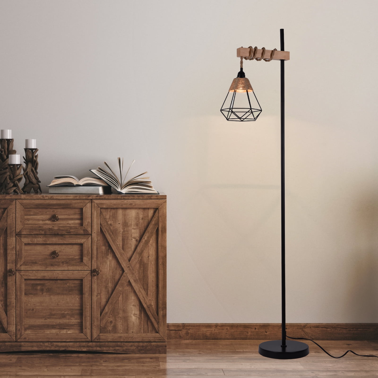 Contemporary Floor Lamp for Living Room Bedroom, 1-Light Height Adjustable Metal Standing Light with Metal Geometric Lampshade Black