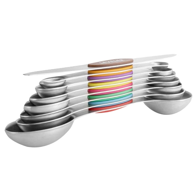 8Pcs Stainless Steel Measuring Spoons Dual Ends Double Headed Measuring Cup Baking Tool Spoon for Kitchen (Colorful)