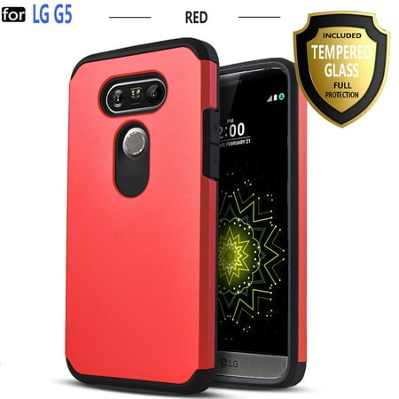 LG G5 Case, W/[HD Screen Protector], Heavy Duty Drop Protection Impact Advanced Rugged Protective Slim Fit Phone Cover- Red