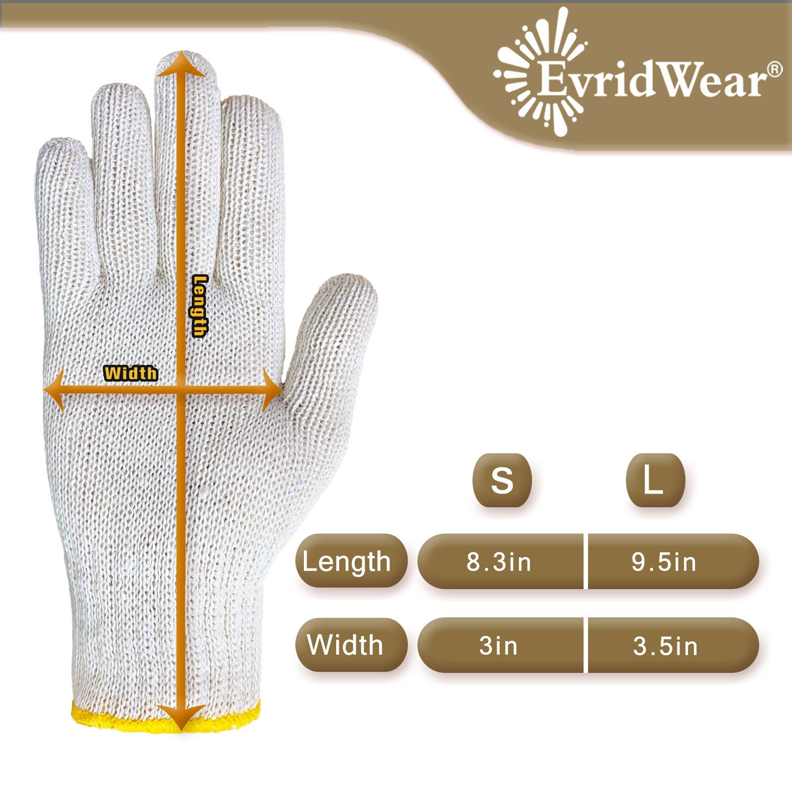 EvridWear 10 Pairs White Cotton Polyester Work Gloves photo 4
