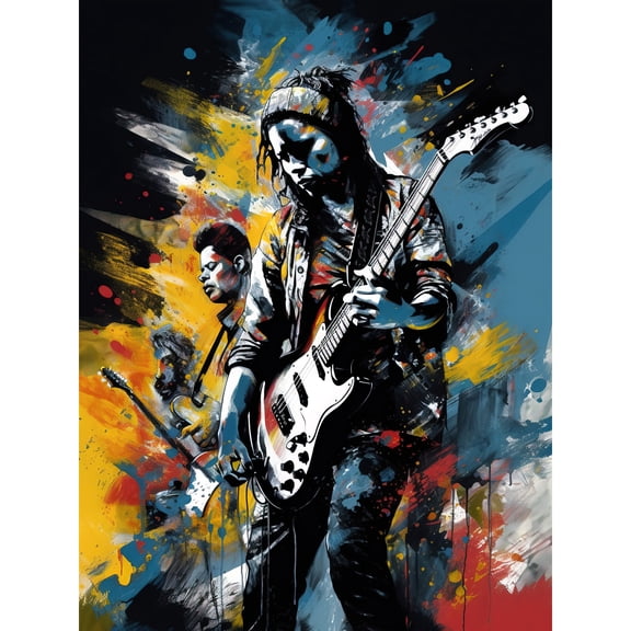 Music Band on Stage Playing at Festival Modern Acrylic Painting Large Wall Art Poster Print Thick Paper 18X24 Inch