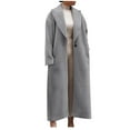 thumbnail image 2 of BADHUB Women's Fashion Notched Lapel Single Breasted Open Front Maxi Long Trench Coat Woolen Overcoat Gray M, 2 of 6